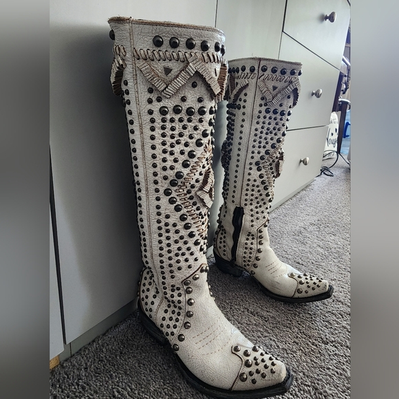 Old Gringo/Double D Studded White/Taupe Boots Size 5.5 Cowboy/Western Boots - Picture 7 of 9